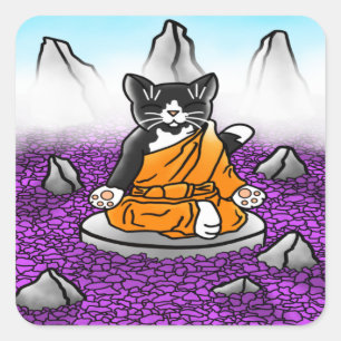 Buddhist Tuxedo Meditation Cat Square Sticker