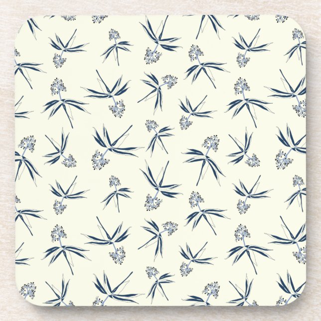 Budding Blue Branches on cream - seamless pattern. Coaster (Front)