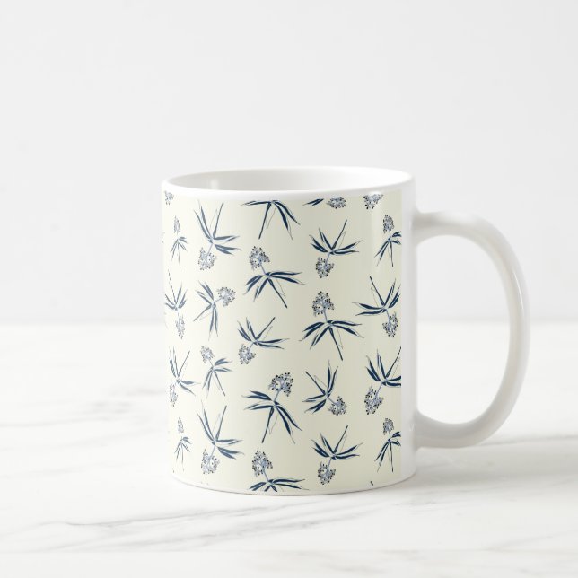 Budding Blue Branches on cream - seamless pattern. Coffee Mug (Right)