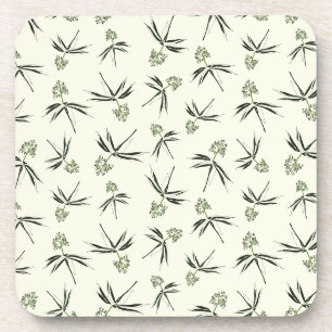Budding Green Branches on cream - seamless pattern Coaster