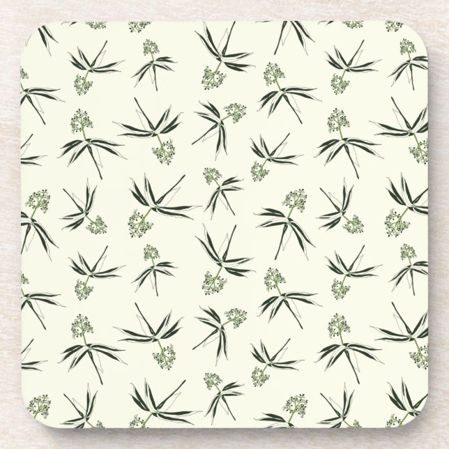 Budding Green Branches on cream - seamless pattern Coaster (Front)