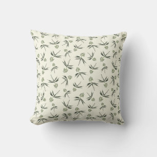 Budding Green Branches on cream - seamless pattern Cushion