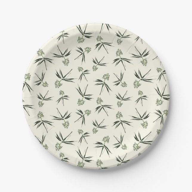 Budding Green Branches on cream - seamless pattern Paper Plate (Front)