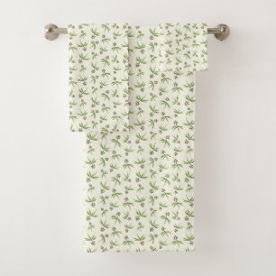 Budding Red Branches on cream - seamless pattern. Bath Towel Set