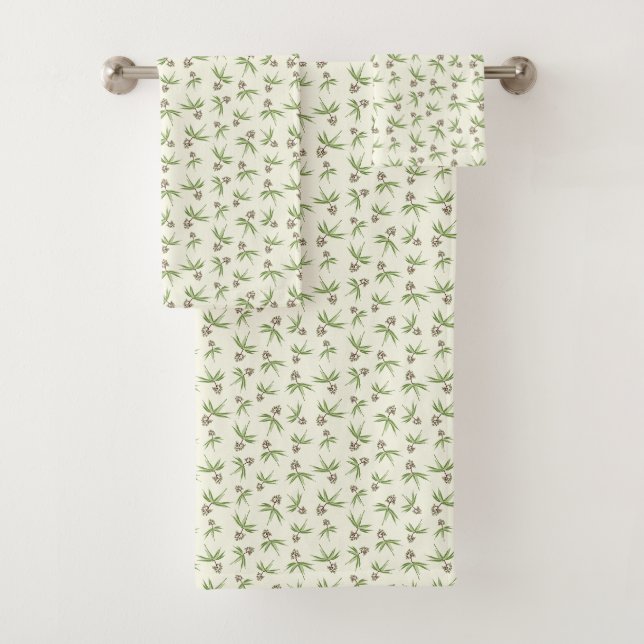 Budding  Red Branches on cream - seamless pattern. Bath Towel Set (Insitu)