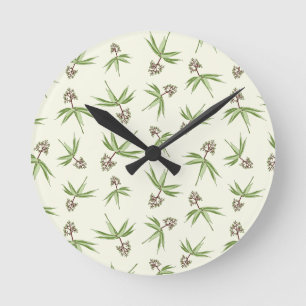 Budding Red Branches on cream - seamless pattern. Round Clock