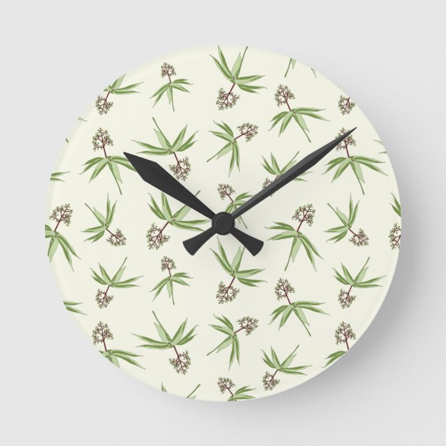 Budding Red Branches on cream - seamless pattern. Round Clock (Front)
