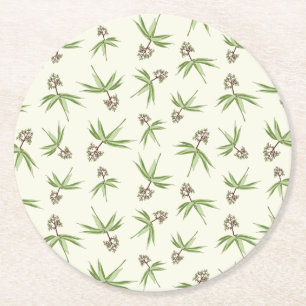 Budding Red Branches on cream - seamless pattern. Round Paper Coaster