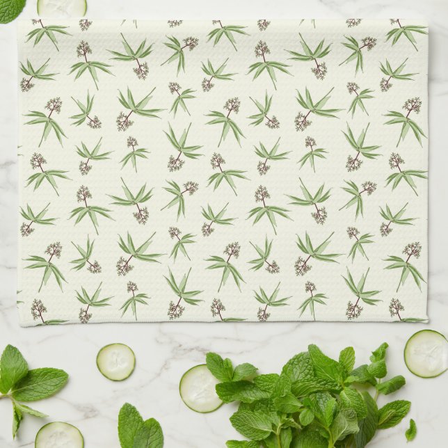 Budding Red Branches on cream - seamless pattern. Tea Towel (Folded)