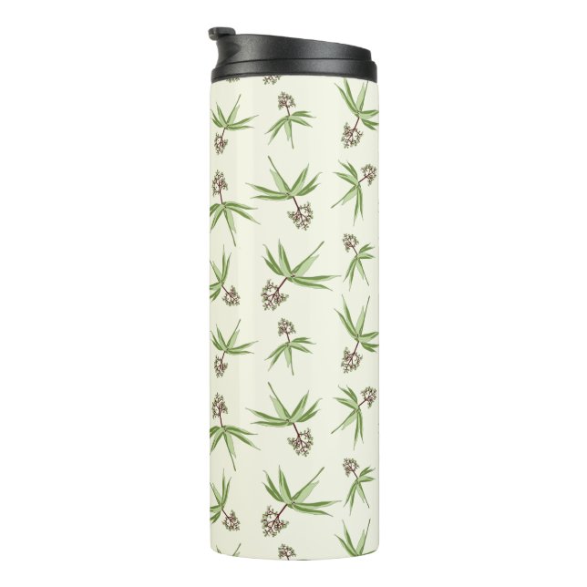 Budding Red Branches on cream - seamless pattern. Thermal Tumbler (Rotated Right)
