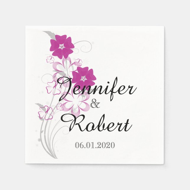 Budding Romance in Fuchsia Wedding Napkin (Front)