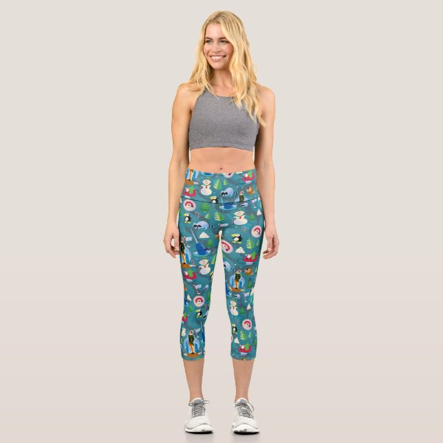 Buddy the Elf and Characters Teal Pattern Capri Leggings (Front)
