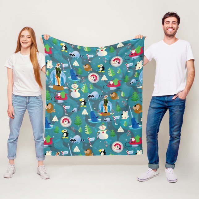 Buddy the Elf and Characters Teal Pattern Fleece Blanket (In Situ)