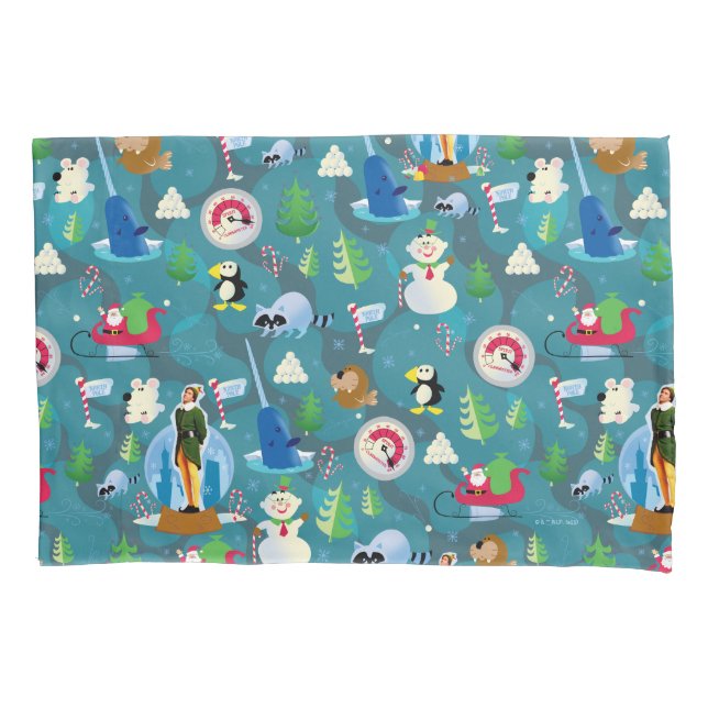 Buddy the Elf and Characters Teal Pattern Pillowcase (Front)