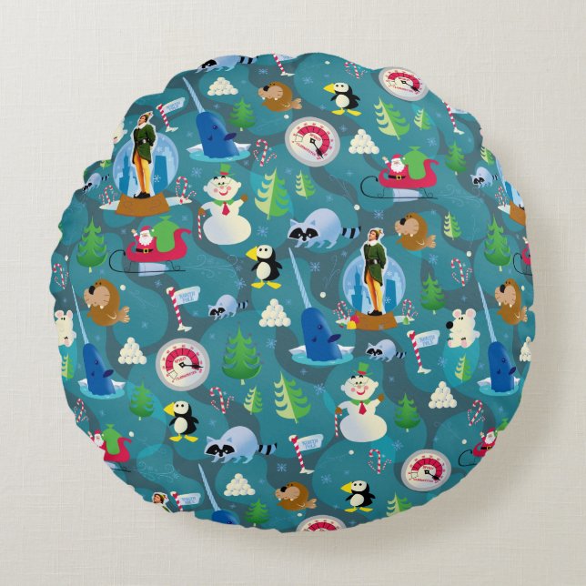 Buddy the Elf and Characters Teal Pattern Round Cushion (Front)