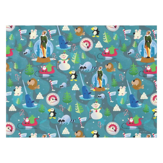 Buddy the Elf and Characters Teal Pattern Tablecloth (Front (Horizontal))