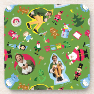 Buddy the Elf and Christmas Icons Pattern Coaster