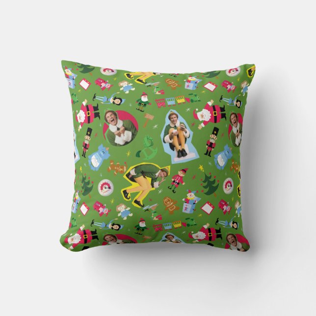 Buddy the Elf and Christmas Icons Pattern Cushion (Front)