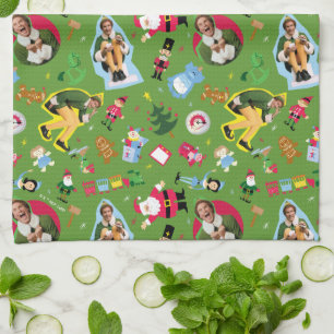 Buddy the Elf and Christmas Icons Pattern Tea Towel