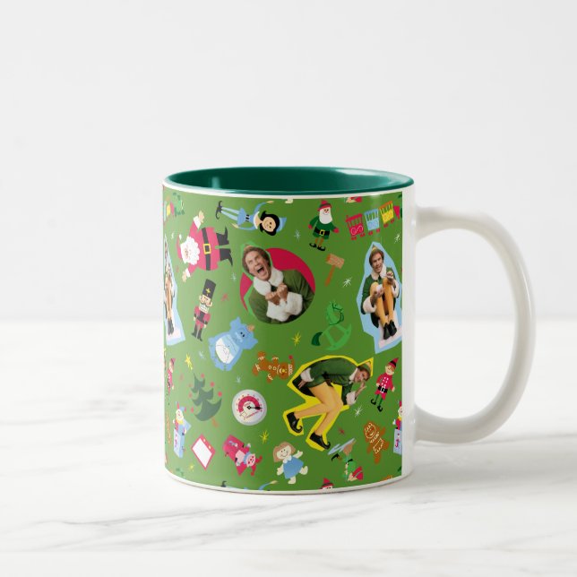 Buddy the Elf and Christmas Icons Pattern Two-Tone Coffee Mug (Right)