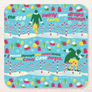 Buddy the Elf Candy Pattern Square Paper Coaster