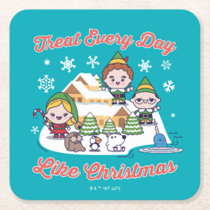 Buddy the Elf Chibi Graphic Square Paper Coaster