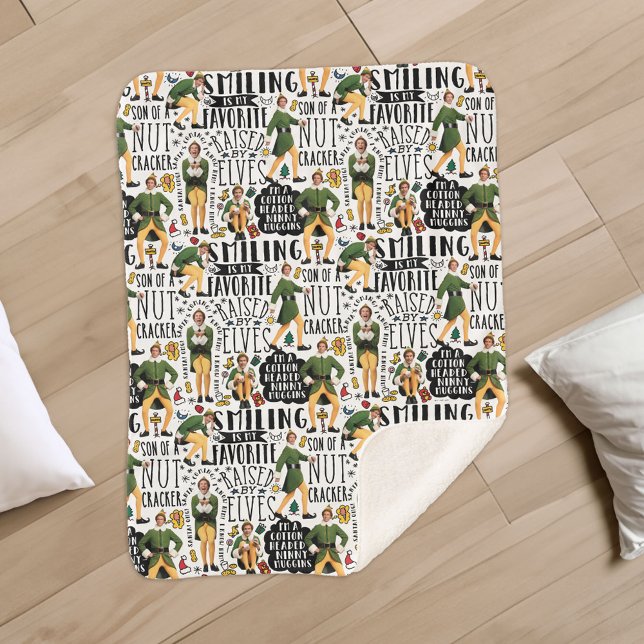 Buddy the Elf Quote Pattern Sherpa Blanket (Small blanket on floor)