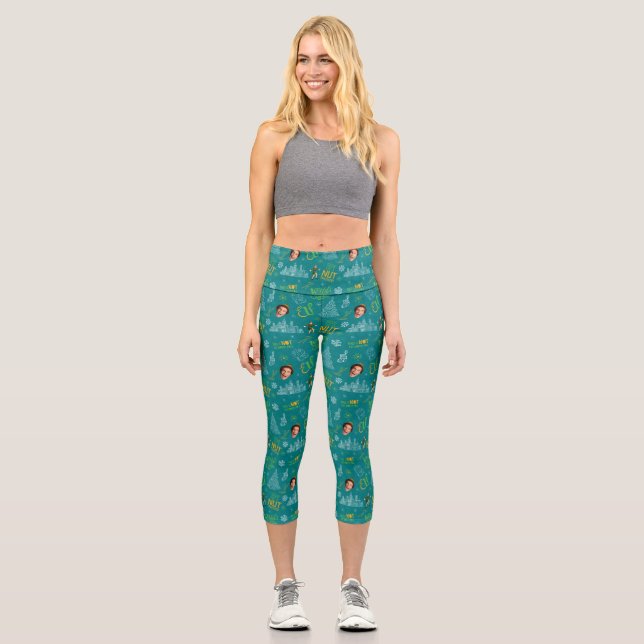 Buddy the Elf Teal Quote Pattern Capri Leggings (Front)