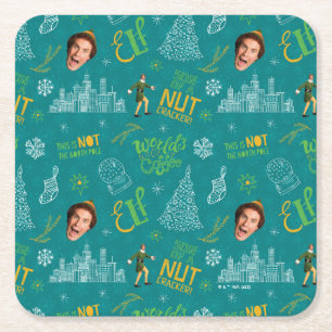 Buddy the Elf Teal Quote Pattern Square Paper Coaster