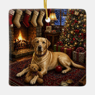 Buddy The Yellow Labrador Retriever Holiday  Ceramic Ornament