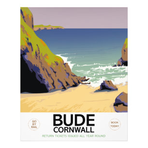 Bude cornwall Seaside travel poster