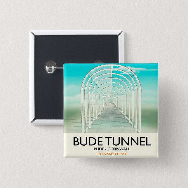 Bude Tunnel, Cornwall Parody Travel poster 15 Cm Square Badge (Front & Back)