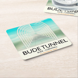 Bude Tunnel, Cornwall Parody Travel poster Square Paper Coaster