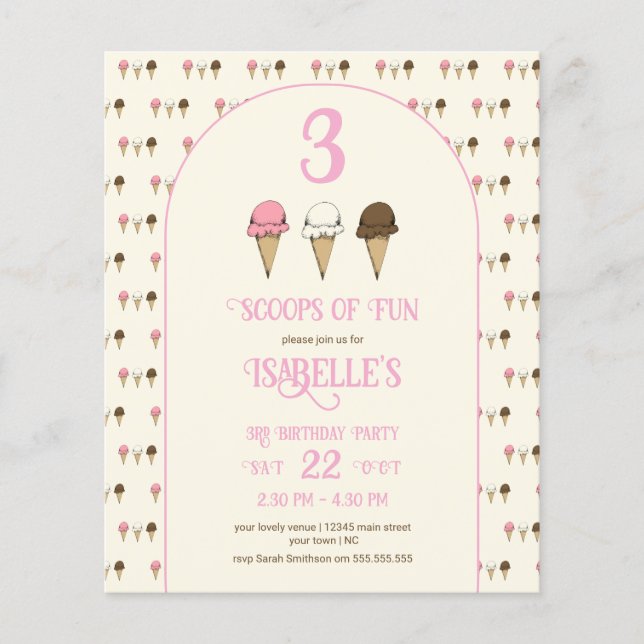 Budge 3 Scoops of Fun 3rd Birthday Party  (Front)