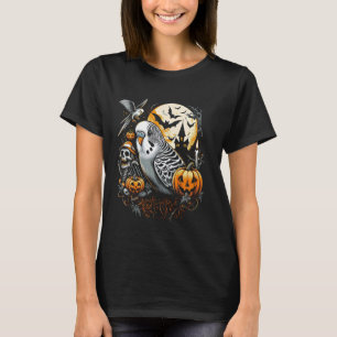 Budgerigar Parakeet Budgie With a Halloween Horror T-Shirt