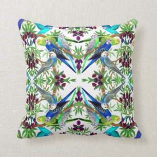 Budgerigar Parakeets in Olive Tree Pillow