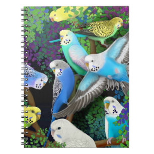 Budgerigar Parrots in Ferns Notebook