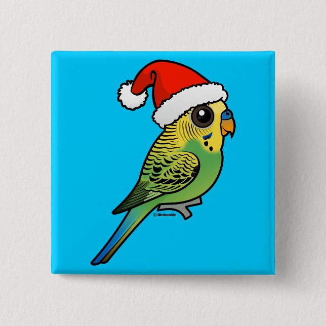 Budgerigar Santa Claus 15 Cm Square Badge (Front)