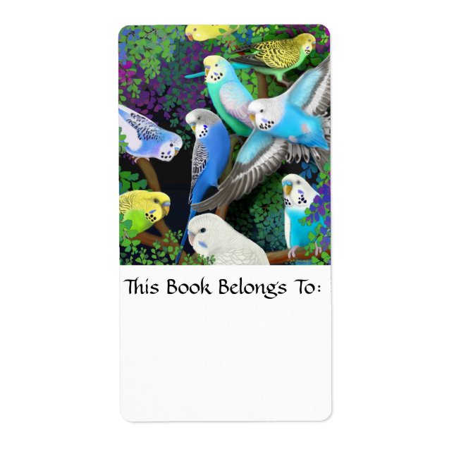 Budgerigars in Ferns Bookplate (Front)