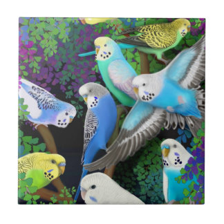 Budgerigars in Ferns Tile