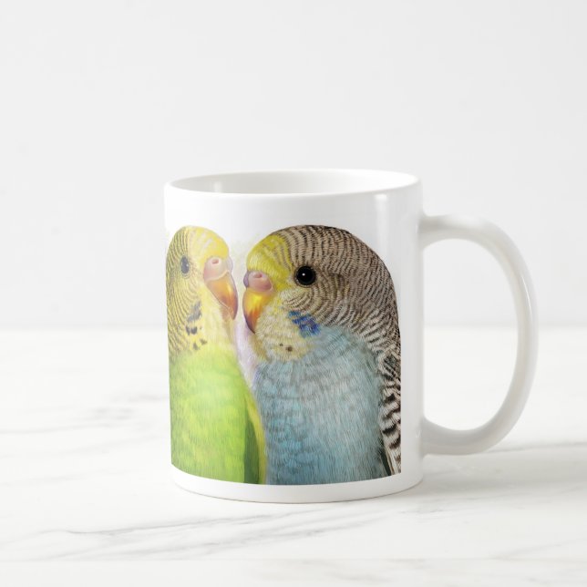 Budgerigars realistic painting coffee mug (Right)