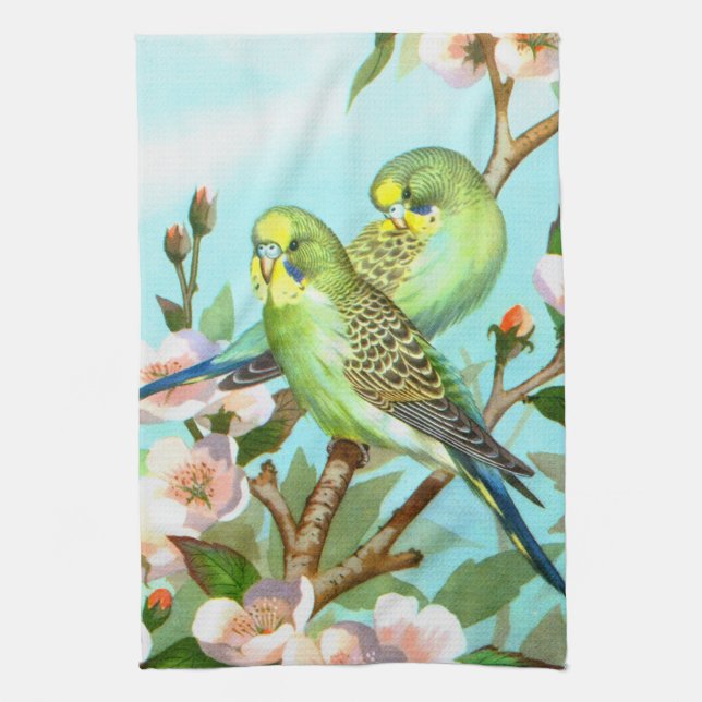 Budgerigars Tea Towel (Vertical)