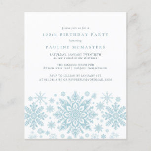 BUDGET 100th Birthday Blue Snowflake Invitation