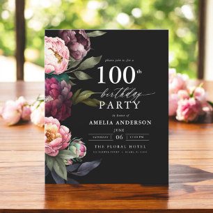 Budget 100th Birthday Moody Floral Invitation Flyer