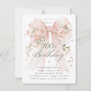 BUDGET 100th Birthday Party Elegant Pink Floral Invitation