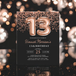 Budget 13th Birthday Rose Gold Black Invitation  Flyer
