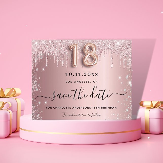 Budget 18th birthday blush glitter save the date (Creator Uploaded)