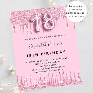 Budget 18th Birthday blush pink glitter invitation