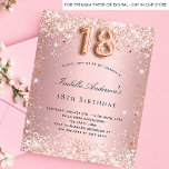 Budget 18th birthday blush pink rose gold glitter<br><div class="desc">For an elegant 18th birthday party. A blush pink gradient background. Decorated with faux glitter dust.  Personalise and add a name and party details. The name is written with a hand lettered style script. Number 18 is written with rose gold coloured balloon style font.</div>