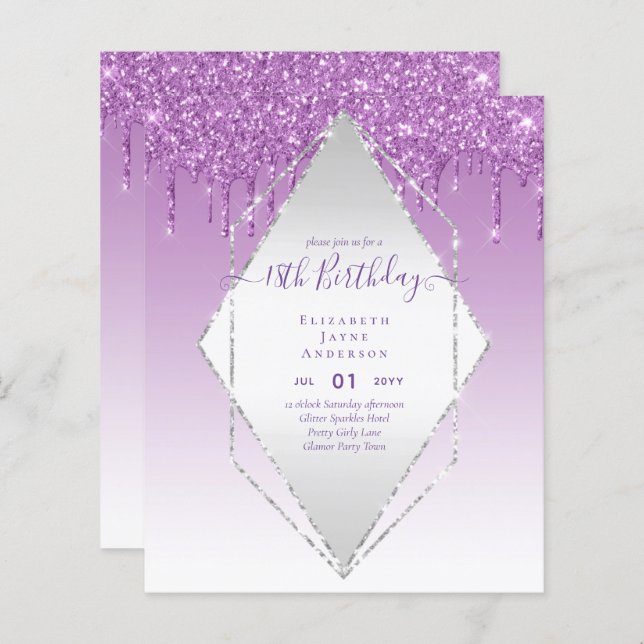 BUDGET 18th Birthday Dripping Glitter Glamour Invi (Front/Back)